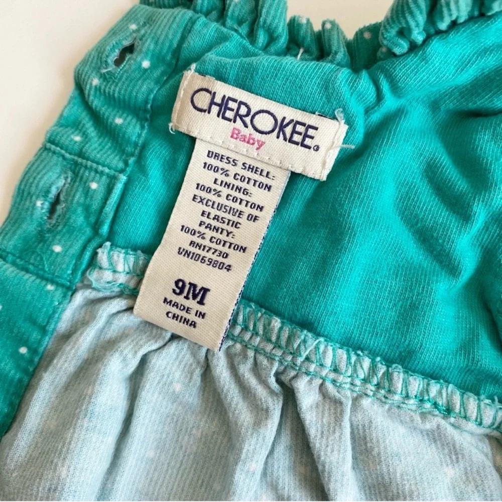 Cherokee Green Dots Print Corduroy Baby Girl Dress 2pcs Matching Set